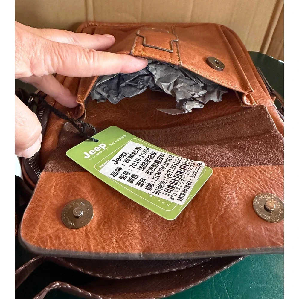 Jeep Buluo Mens Brown Vegan Leather Crossbody Messenger Bag 2019-10#SF